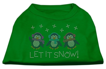 Let It Snow Penguins Rhinestone Shirt Emerald Green XS